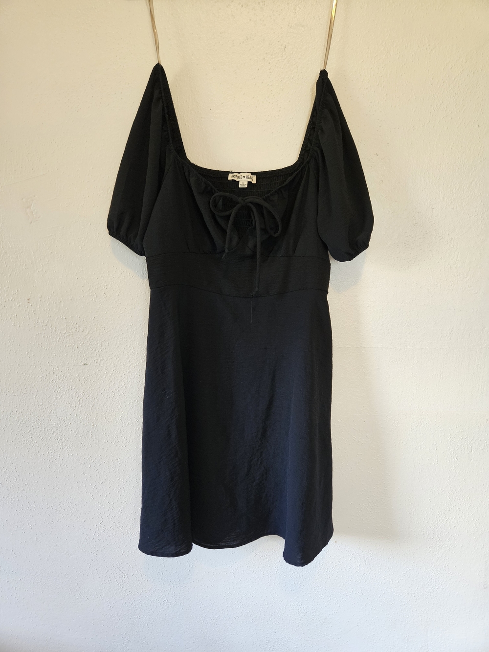 Inspired Hearts Black Puff-Sleeve Mini Dress